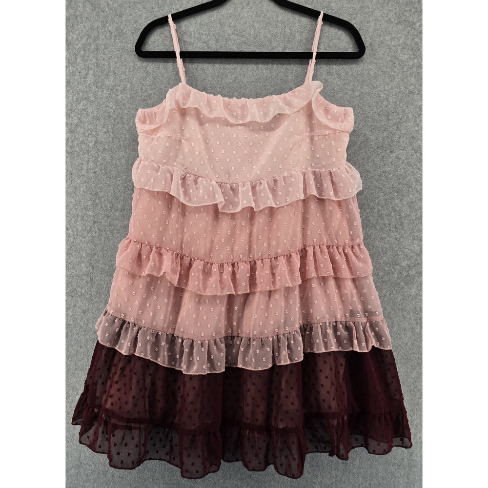 Ruffled Tiered Pink and Burgundy Mini Dress